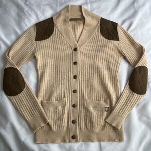 Vintage Dubarry Lambswool Blend Cardigan Sweater Suede Patches Size S (EU 36)